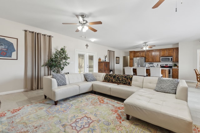 living room with ceiling fan