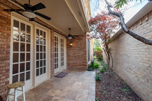 view of patio / terrace with ceiling fan and french doors