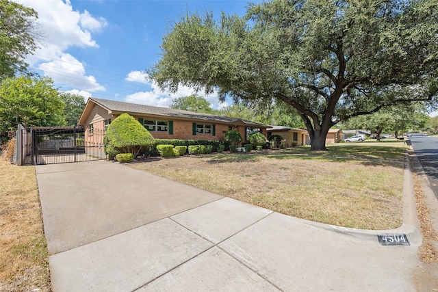 single story home featuring a front lawn