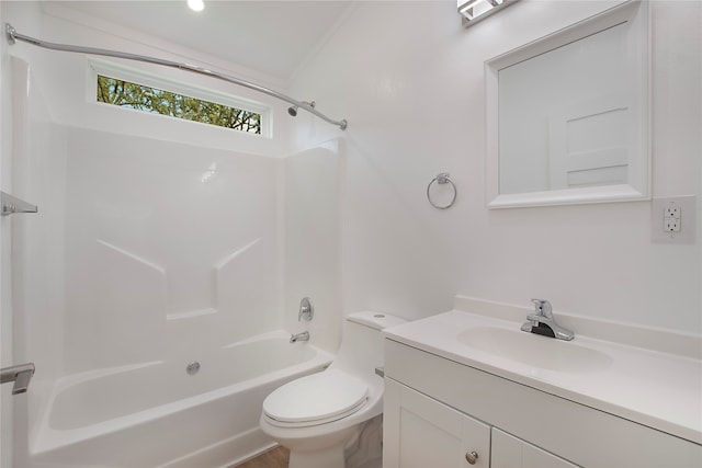 full bathroom featuring vanity, toilet, and shower / washtub combination