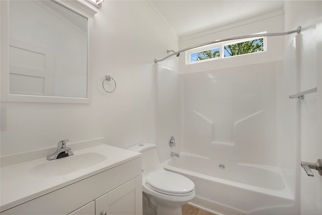 full bathroom featuring vanity, toilet, and bathing tub / shower combination