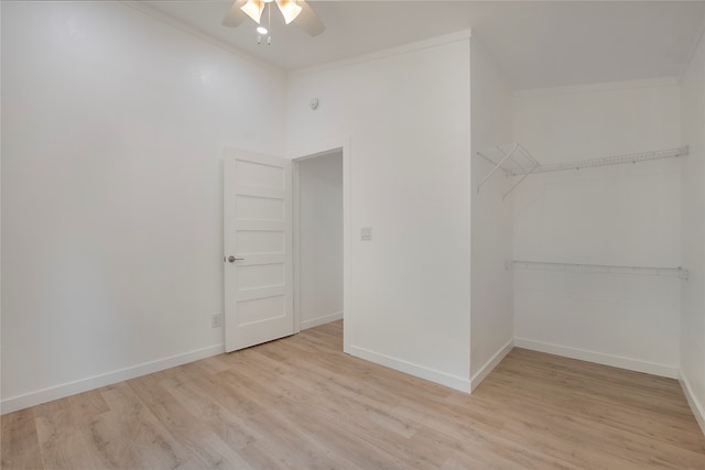 interior space with light hardwood / wood-style flooring and ceiling fan