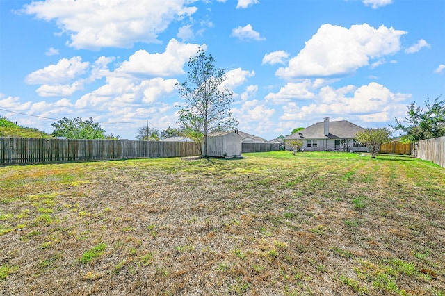 view of yard featuring a storage unit