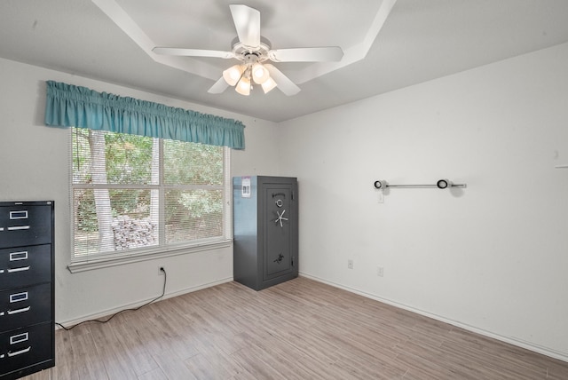 interior space with light hardwood / wood-style flooring and ceiling fan