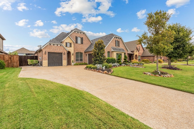 view of front of house with a front yard and a garage