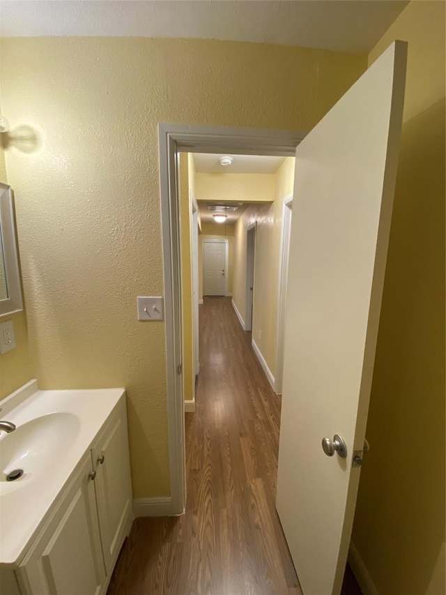 bathroom featuring wood-type flooring and vanity