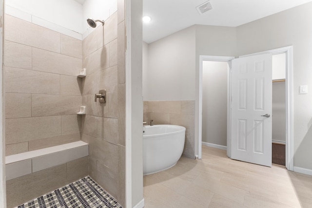 bathroom with plus walk in shower