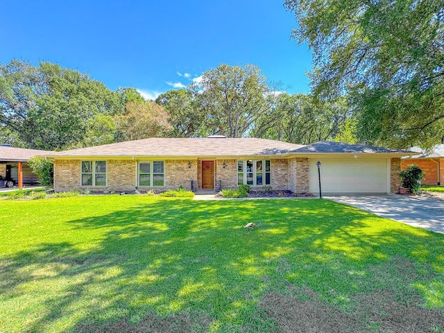 single story home with a garage and a front yard