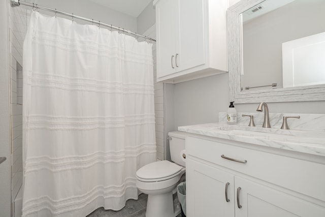 full bathroom with vanity, toilet, and separate shower and tub