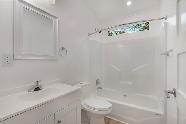 full bathroom with vanity, toilet, and shower / tub combination