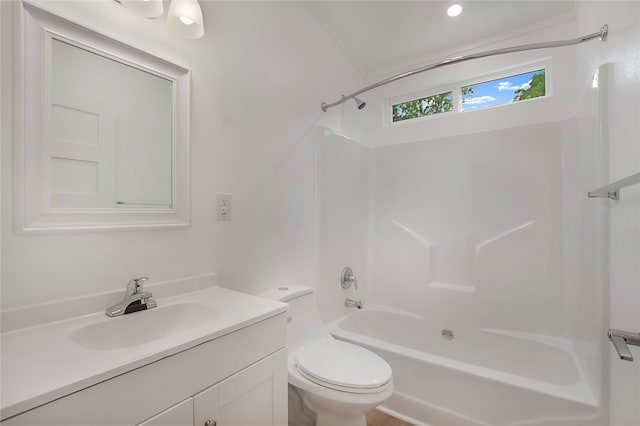 full bathroom featuring vanity, toilet, and bathing tub / shower combination