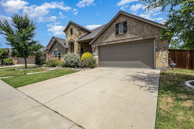 view of front facade with a garage and a front yard