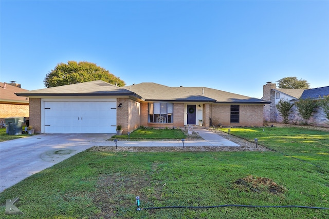 single story home with a front lawn and a garage