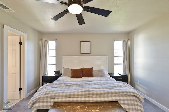 bedroom with carpet flooring and ceiling fan