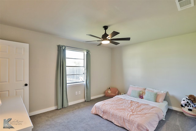 bedroom featuring carpet flooring and ceiling fan