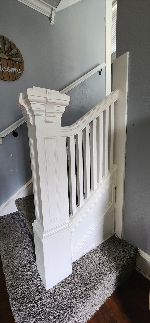 stairs with hardwood / wood-style flooring