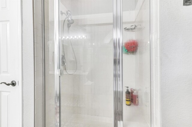 bathroom featuring a shower with shower door