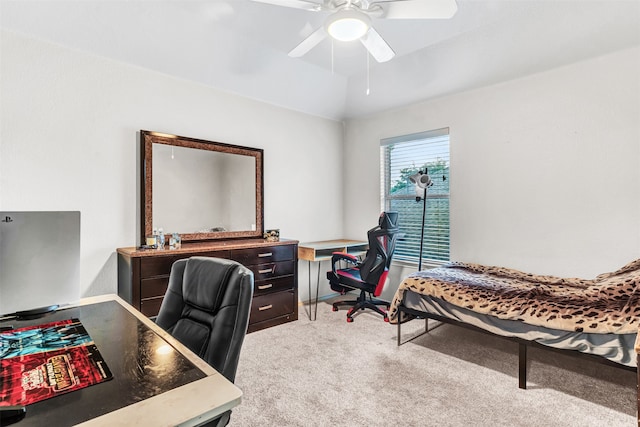 office space featuring ceiling fan and carpet flooring