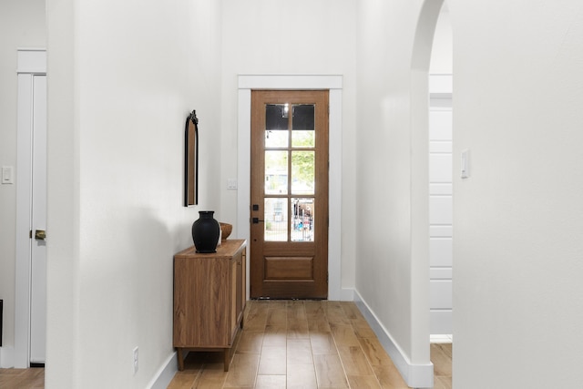 doorway to outside featuring light hardwood / wood-style floors