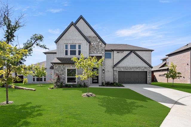 view of front facade featuring a front yard and a garage