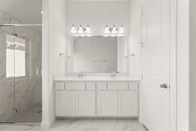 bathroom with vanity and an enclosed shower