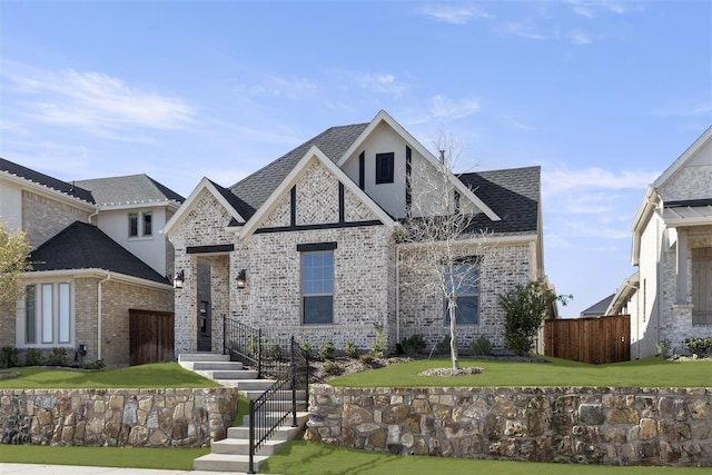 view of front of property with a garage and a front yard