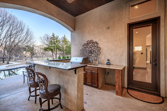 view of patio / terrace with exterior kitchen, grilling area, and an outdoor wet bar