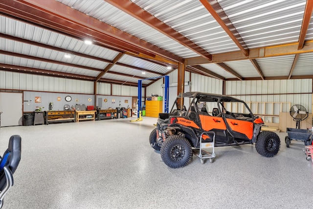 garage with metal wall