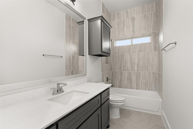 full bathroom with tile patterned flooring, shower / bathing tub combination, vanity, and toilet