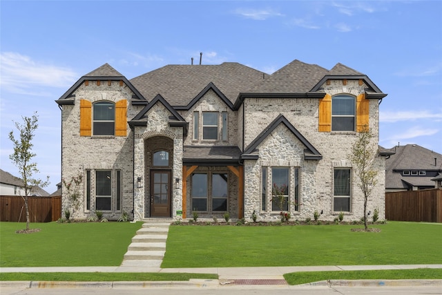 french country style house featuring a front lawn