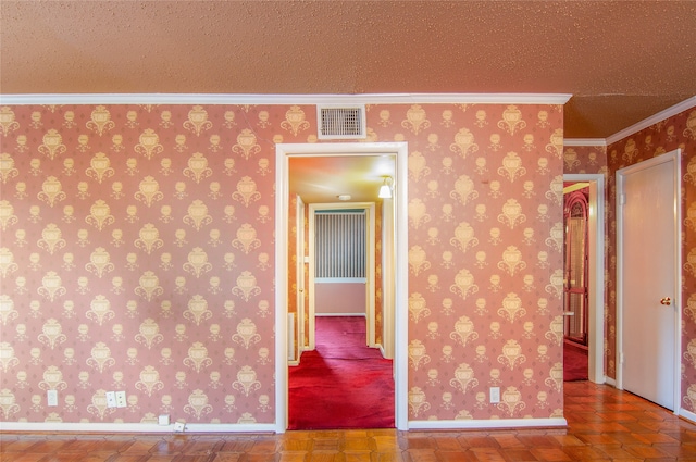 interior space with crown molding and a textured ceiling