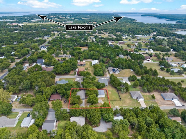 91 Pecan Dr, Pottsboro, TX 75076 - view of property location with a nearby body of water and property boundaries highlighted