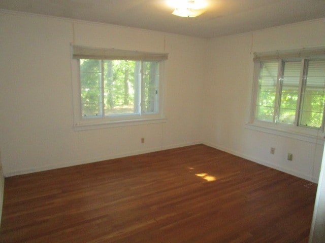 empty room with a healthy amount of sunlight and dark hardwood / wood-style flooring