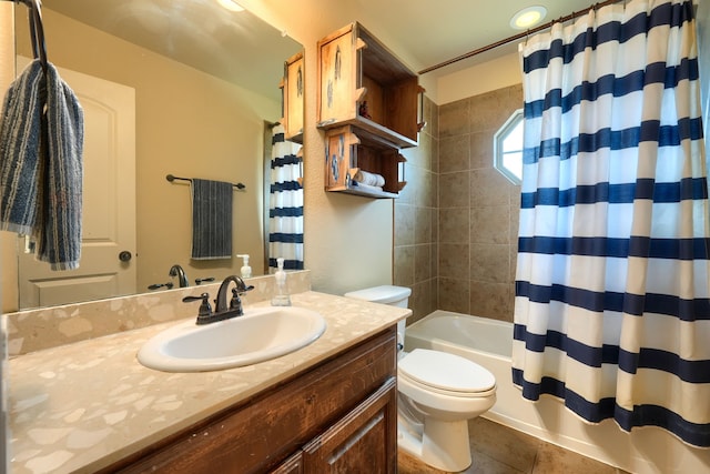 full bathroom featuring vanity, toilet, tile patterned floors, and shower / bath combo