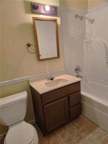 full bathroom with tile patterned flooring, vanity, toilet, and shower / washtub combination