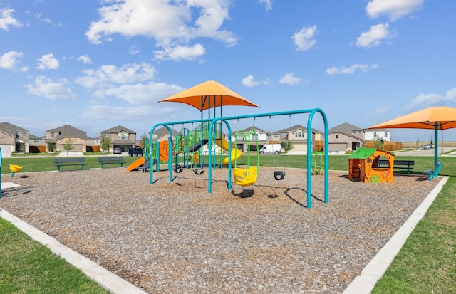 view of jungle gym featuring a yard