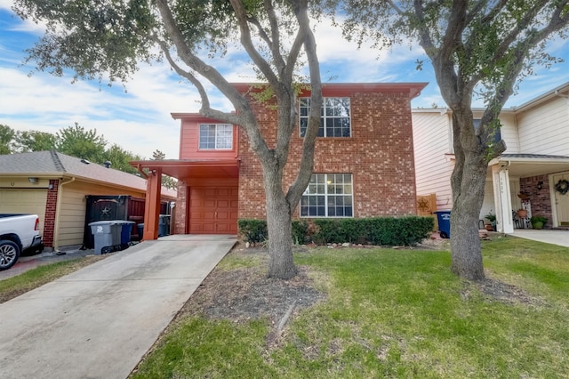 view of front facade with a front yard and a garage