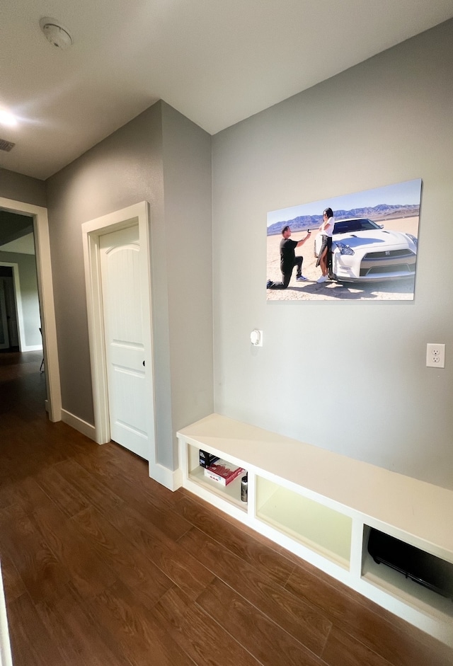 mudroom with dark hardwood / wood-style flooring