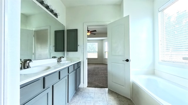 bathroom featuring vanity, a bathtub, and a wealth of natural light