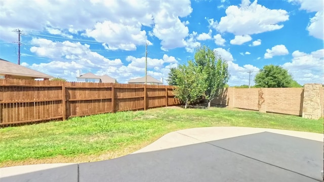 view of yard with a patio area and a fenced backyard