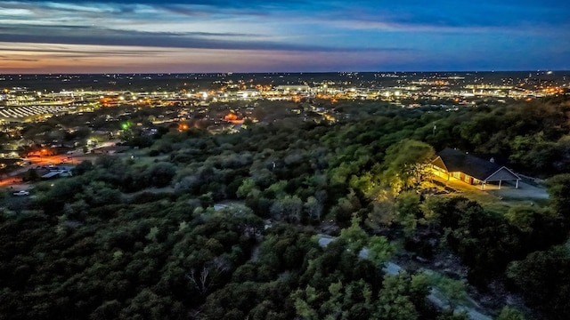 view of aerial view at dusk