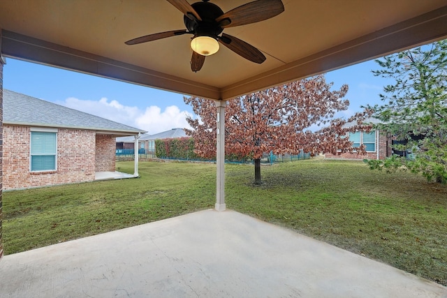 view of patio / terrace featuring ceiling fan