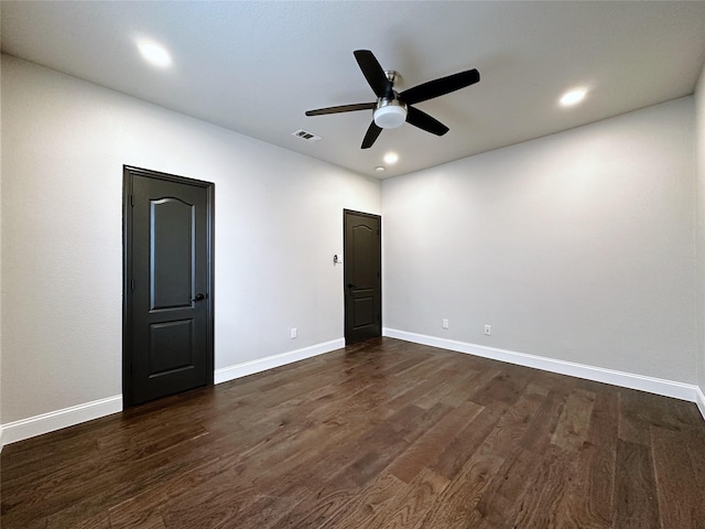 1424 Palestine Dr, Prosper, TX 75078 - spare room with baseboards, dark wood-style flooring, ceiling fan, and visible vents