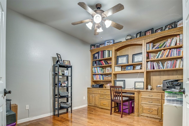 office featuring ceiling fan and light wood-type flooring