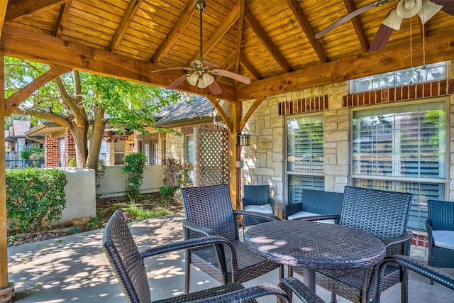 view of patio featuring ceiling fan