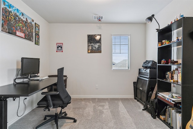 view of carpeted home office