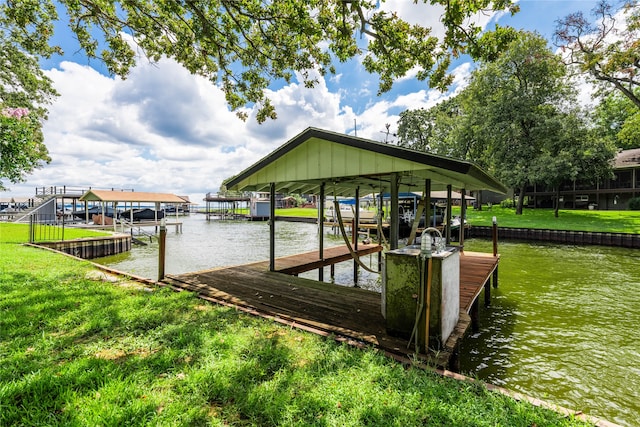 dock area with a water view