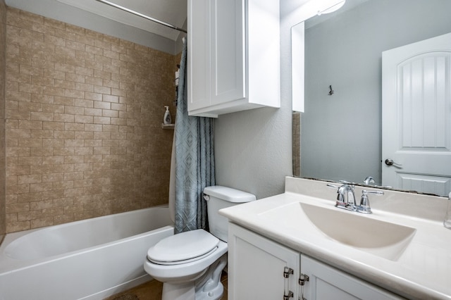 full bathroom with vanity, toilet, and shower / bath combo with shower curtain