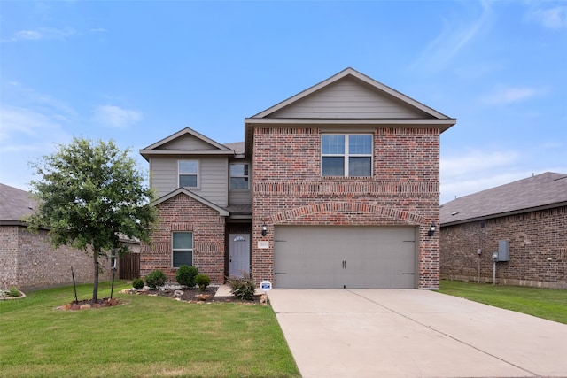 front of property featuring a front yard and a garage