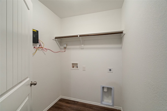 laundry area with hookup for an electric dryer, washer hookup, and dark hardwood / wood-style floors